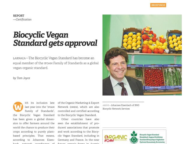 Biocyclic Vegan Standard gets approval – EUROFRUIT – February 2018